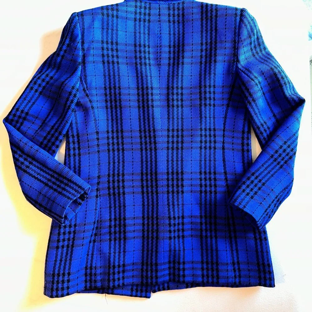 Wool Christian Dior Plaid Blue & Black Vintage Blazer